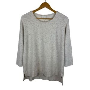 J Jill Ponte Knit Top Sz SP Gray 3/4 Sleeve Speckled Casual Minimalist Oversized